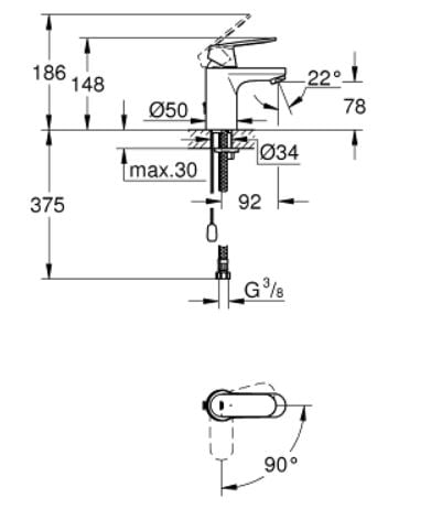 ahah Grohe® Eurosmart Cosmopolitan Monomando de lavatorio1/2 " S-Size codigo 2337800E