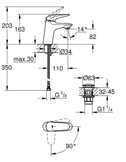 Grohe® WAVE S-SIZE mezclador monomando de lavatorio codigo 23583001
