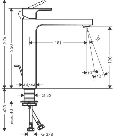 Hansgrohe Vernis Shape Mezclador monomando de lavabo 190 con vaciador automático codigo 71562000