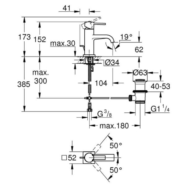 Grohe® Allure Mezclador monomando de lavatorio 1/2″ Tamaño M. código  32757000