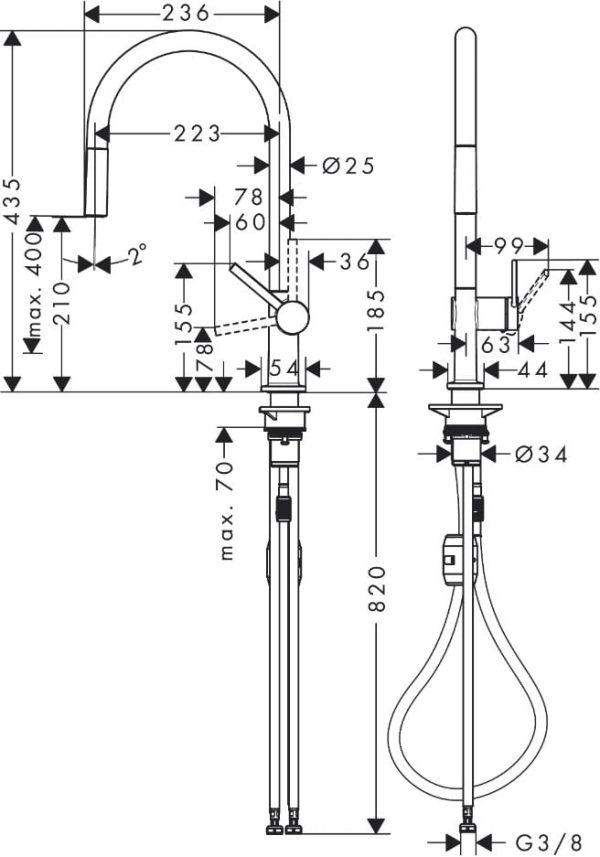Hansgrohe Talis M54  Mezclador monomando de cocina 210, caño extraíble, 1jet codigo 72802670