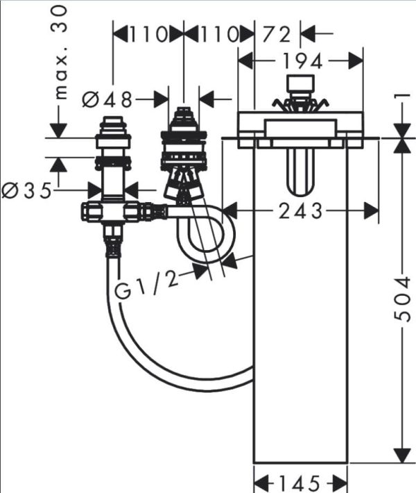 rt Hansgrohe Set básico para mezclador monomando de 3 agujeros para borde de bañera codigo13481180